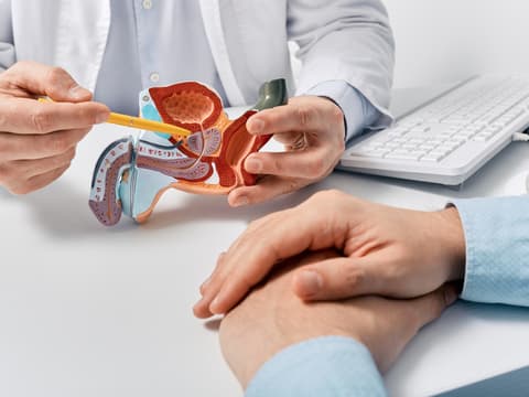 Der Arzt befragt bei einem Verdacht auf Prostatakrebs nach Beschwerden und Risikofaktoren. Der Arzt befragt bei einem Verdacht auf Prostatakrebs nach Beschwerden und Risikofaktoren.
